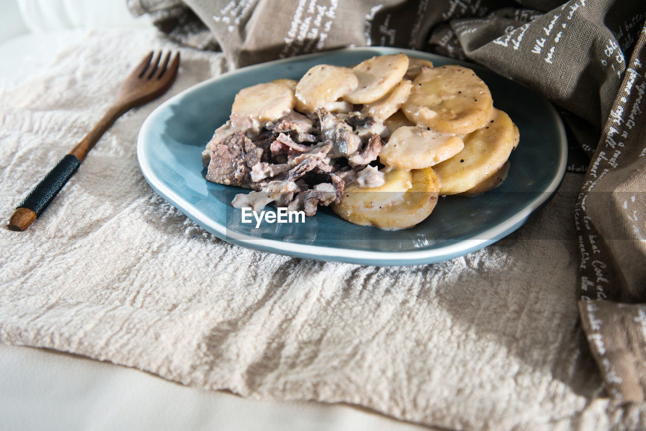 Close-up of food in plate on table