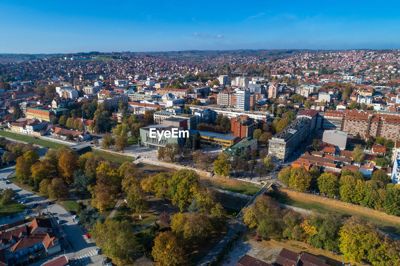 Valjevo - panorama of city in serbia. aerial drone view