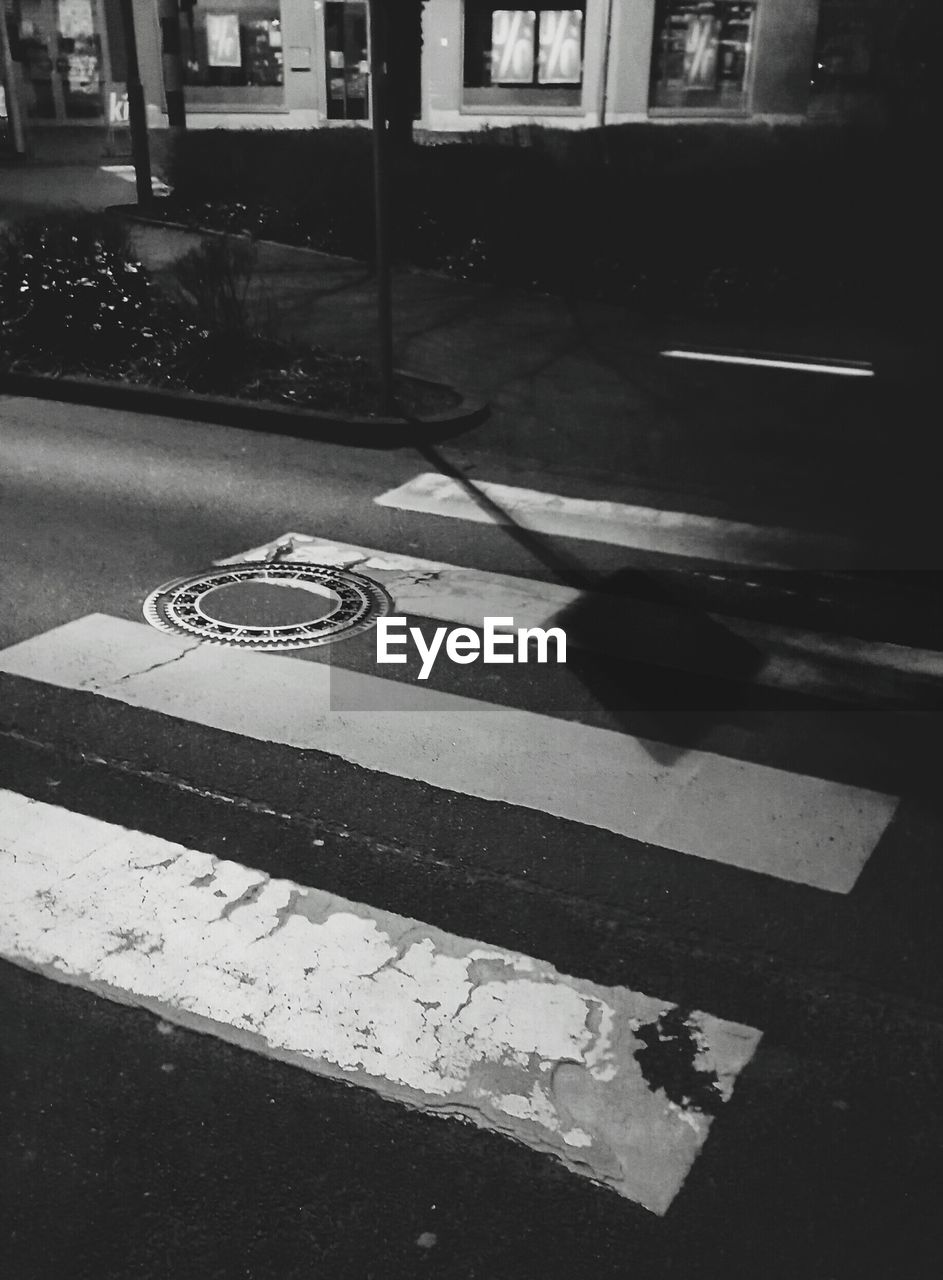 High angle view of zebra crossing on street