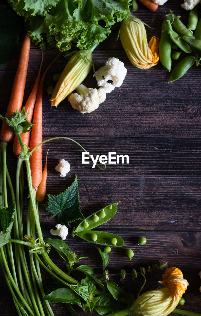 high angle view of vegetables on table