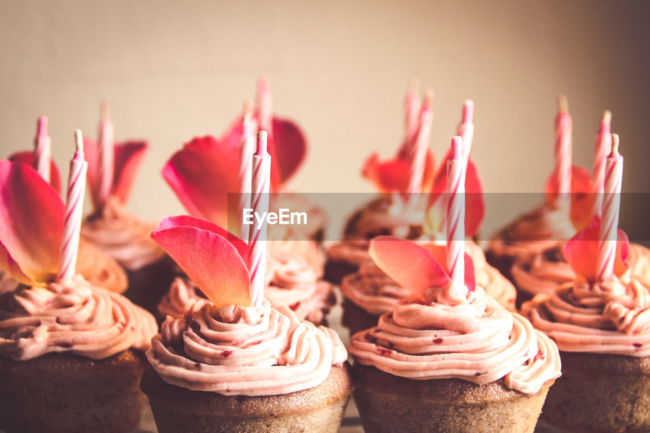 Close-up of cupcakes against blurred background