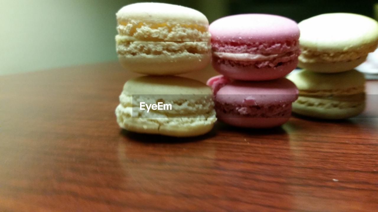 Close-up of macaroons on table