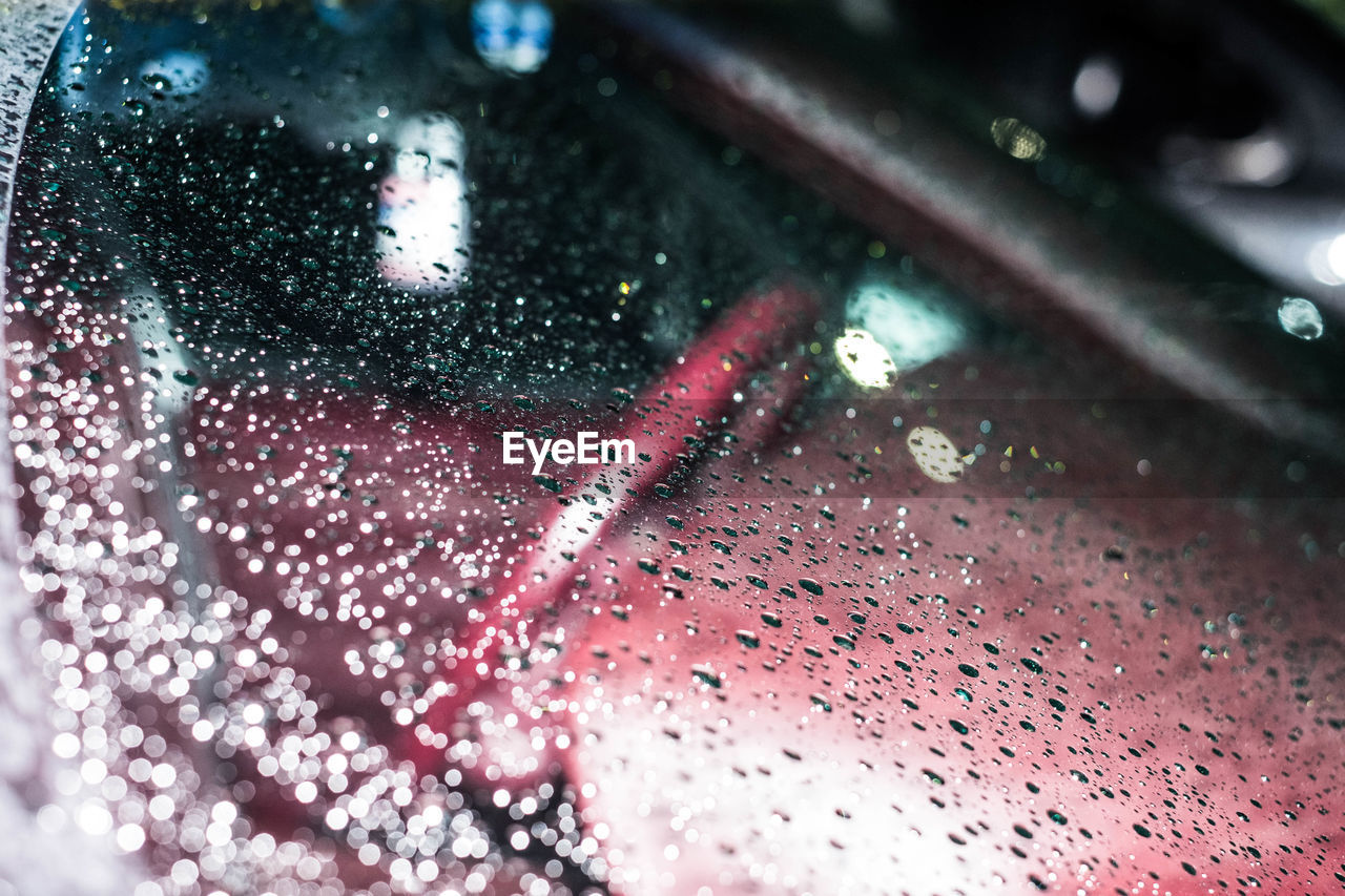 Full frame shot of raindrops on windshield
