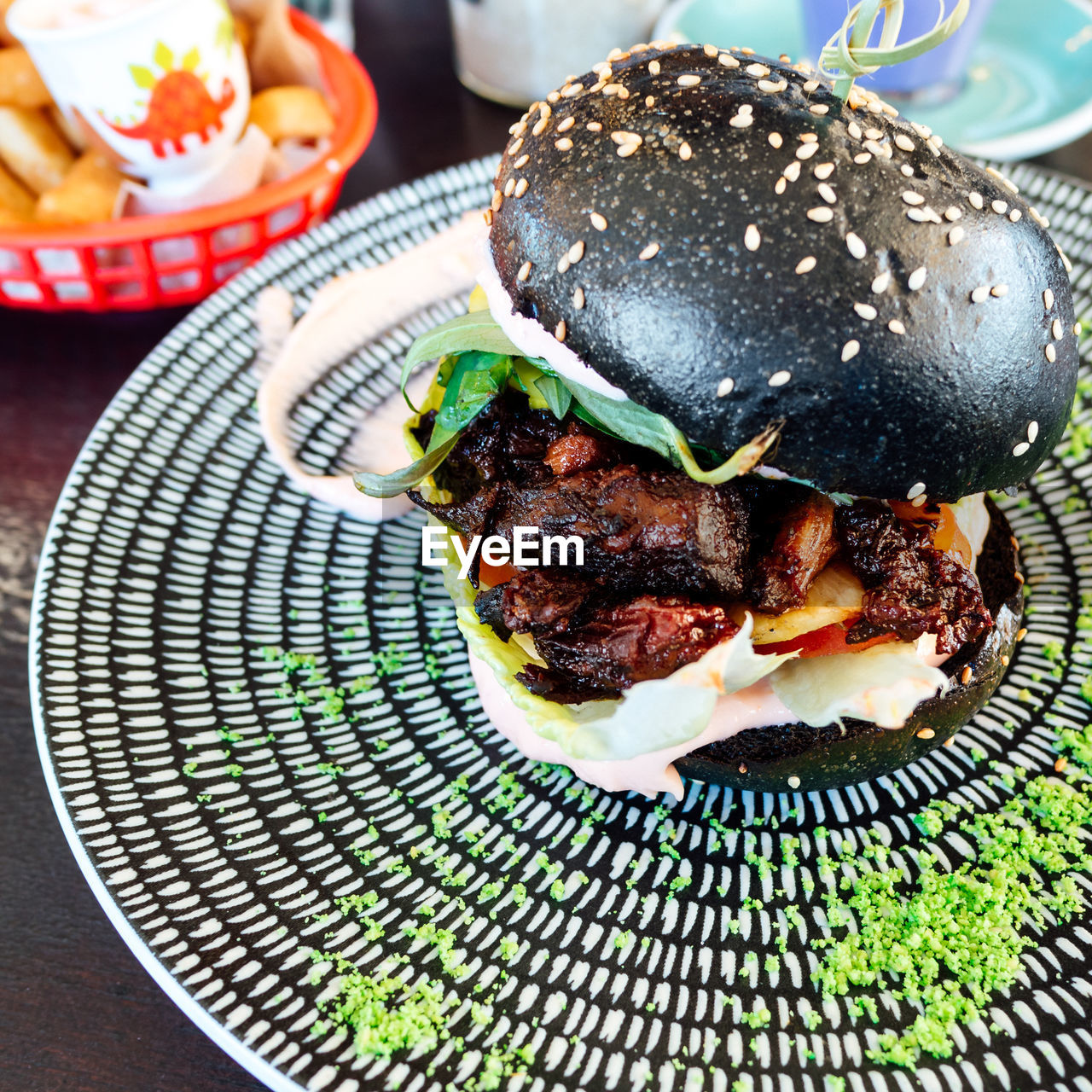 Close-up of burger in plate