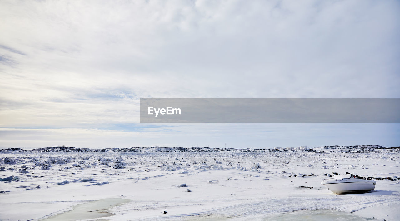 Scenic view of snow covered landscape against sky