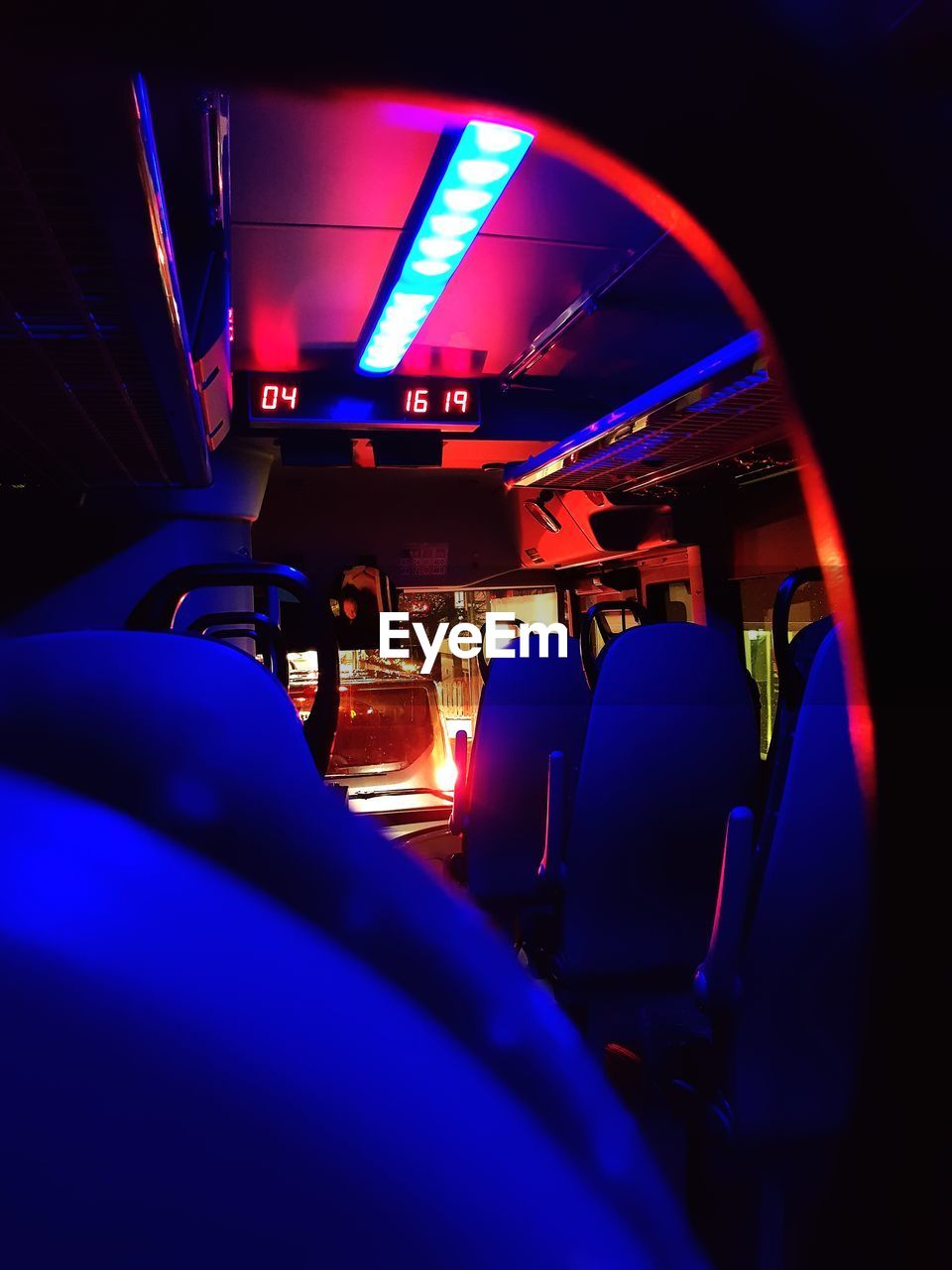 Interior of illuminated bus