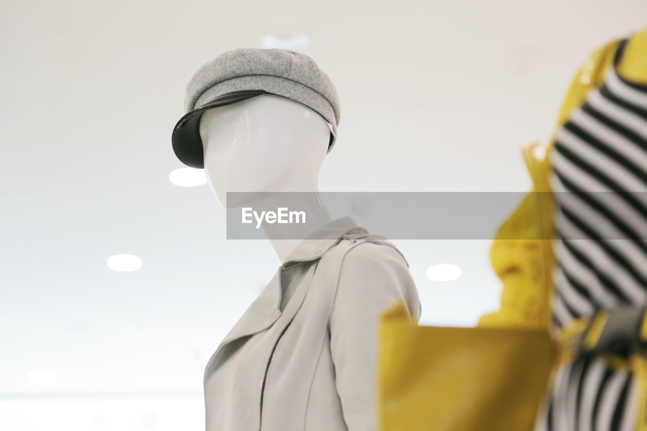 Low angle view of mannequin in store