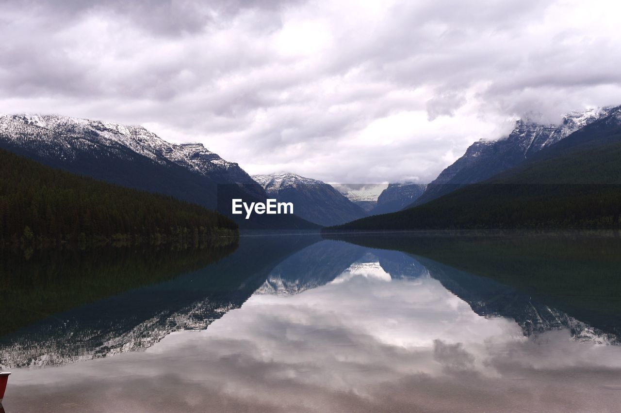 Scenic view of lake against cloudy sky