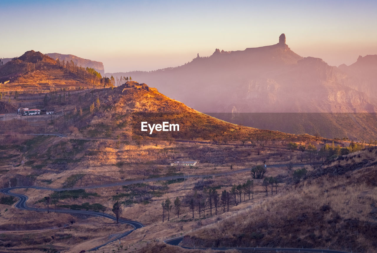 Scenic view of mountains during sunset