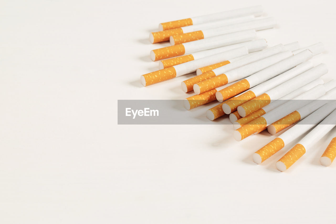 Cigarettes placed on a white background