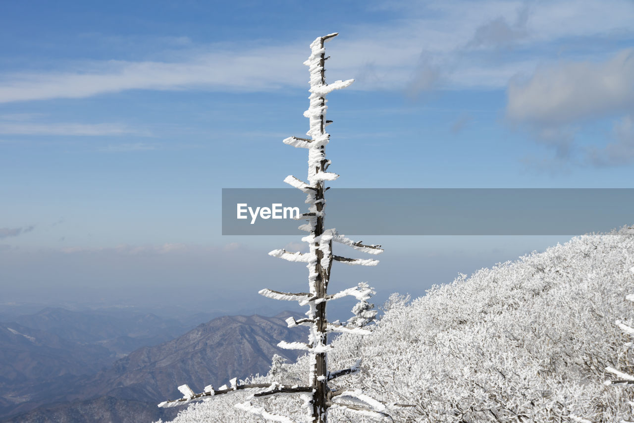 View of snow covered landscape against sky