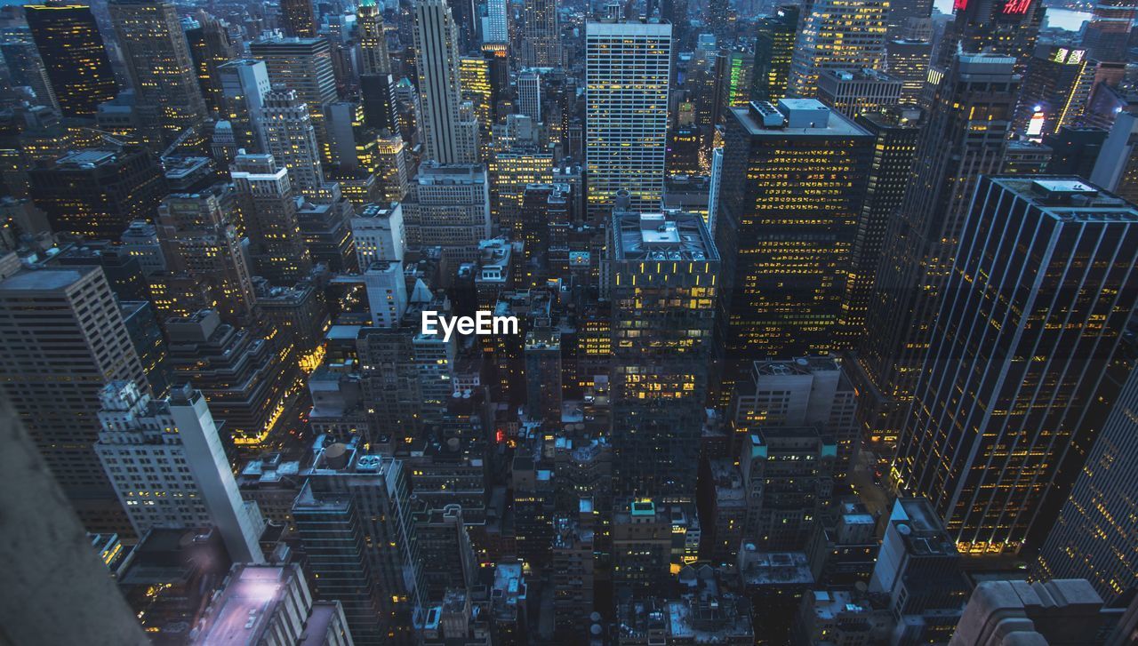 High angle view of illuminated city at night