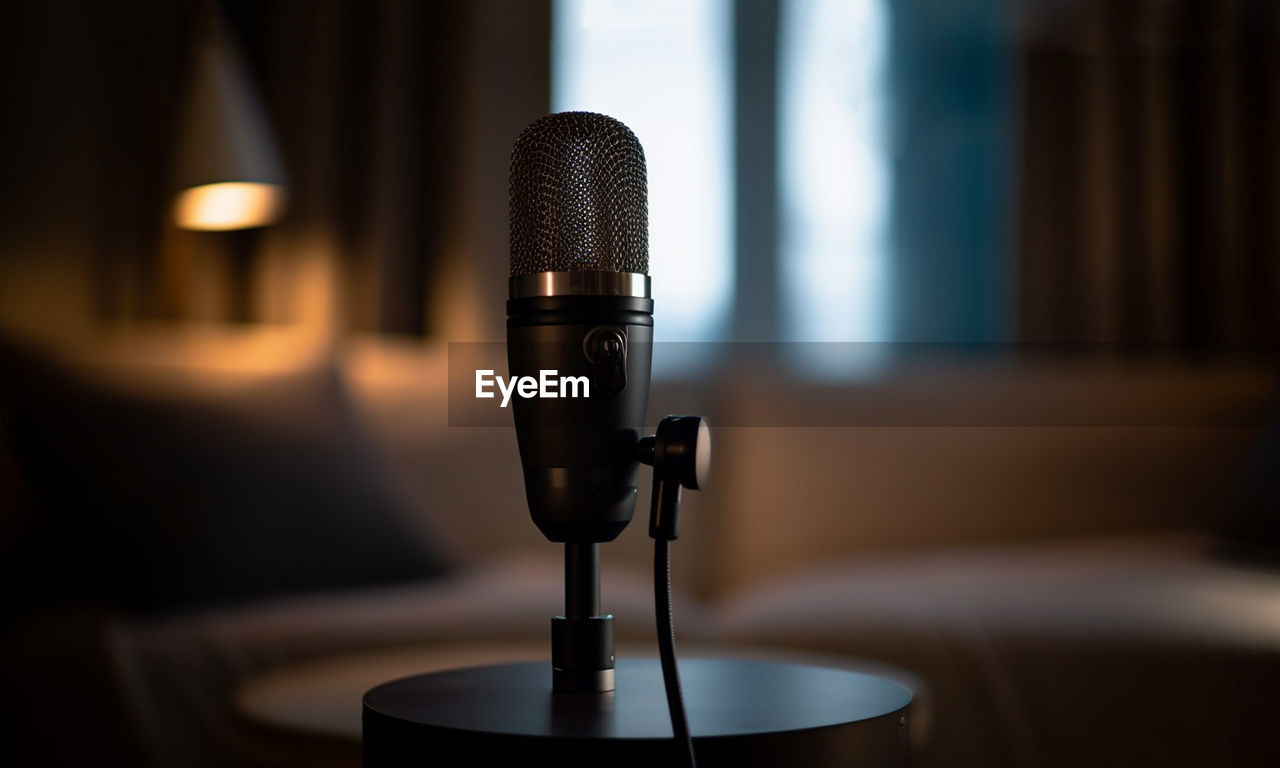 close-up of microphone against black background