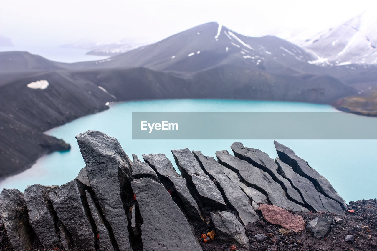 SCENIC VIEW OF LAKE AGAINST MOUNTAIN RANGE