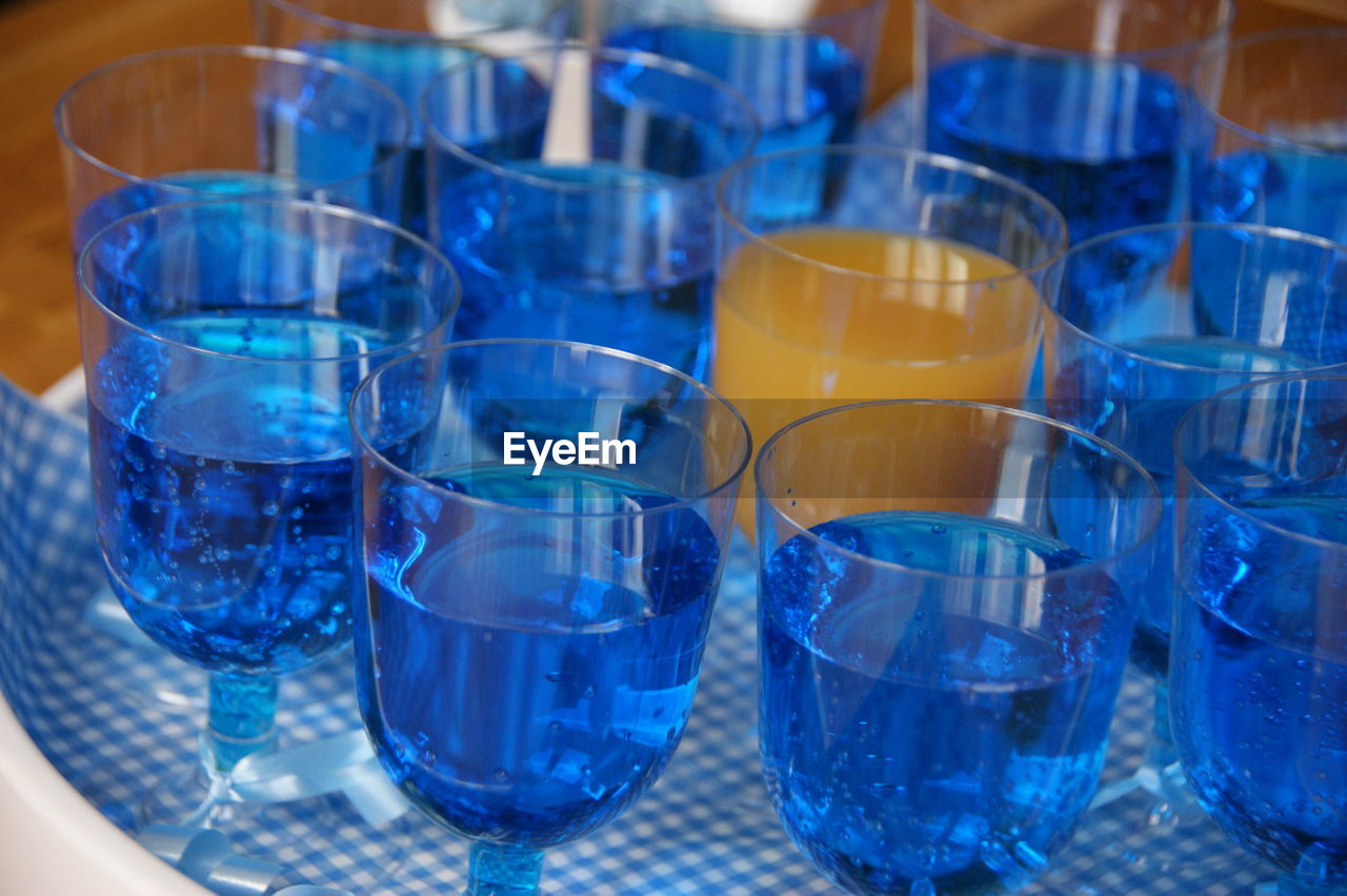 Close-up of glasses on table