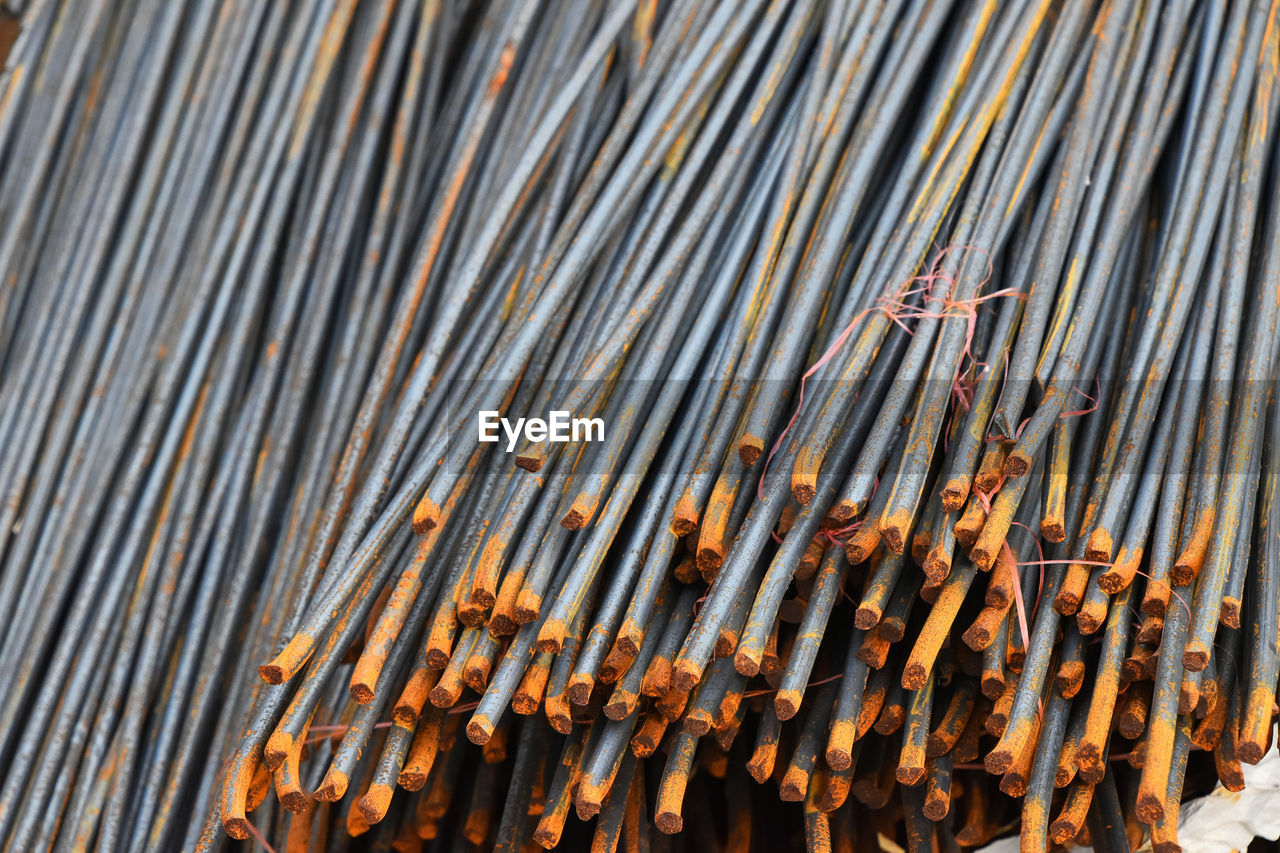 Close-up of metal rods at construction site