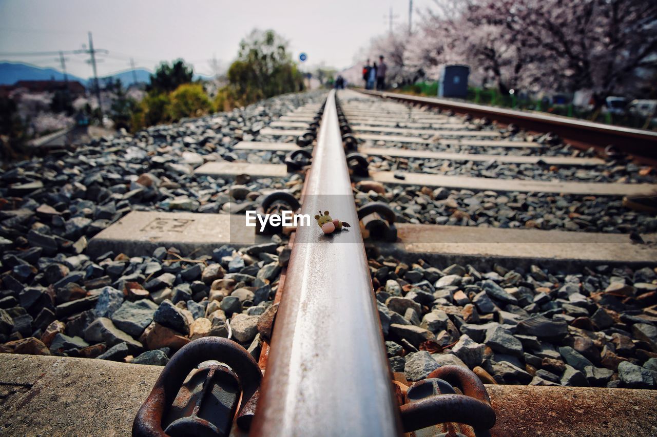 Close-up of toy on railroad track