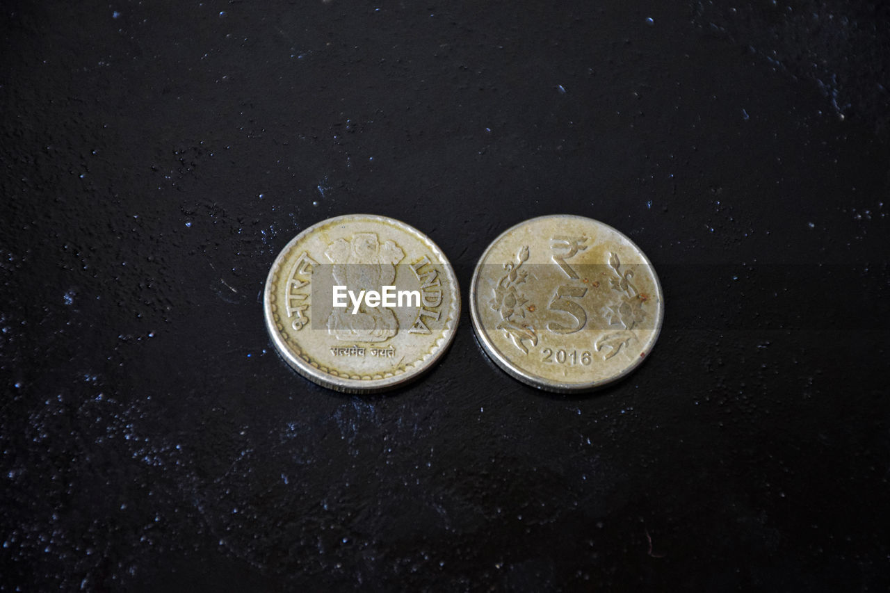 HIGH ANGLE VIEW OF COIN