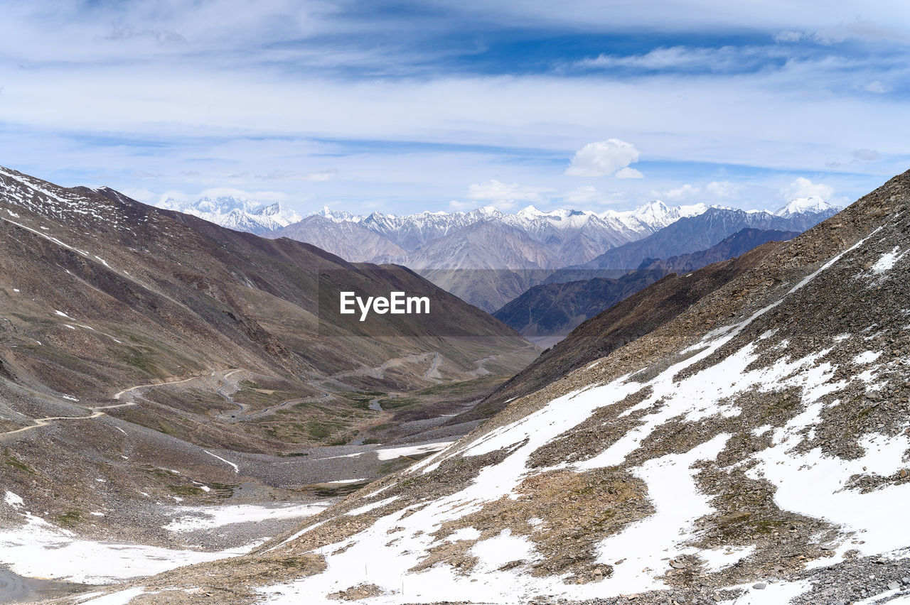 SCENIC VIEW OF SNOWCAPPED MOUNTAINS AGAINST SKY DURING WINTER