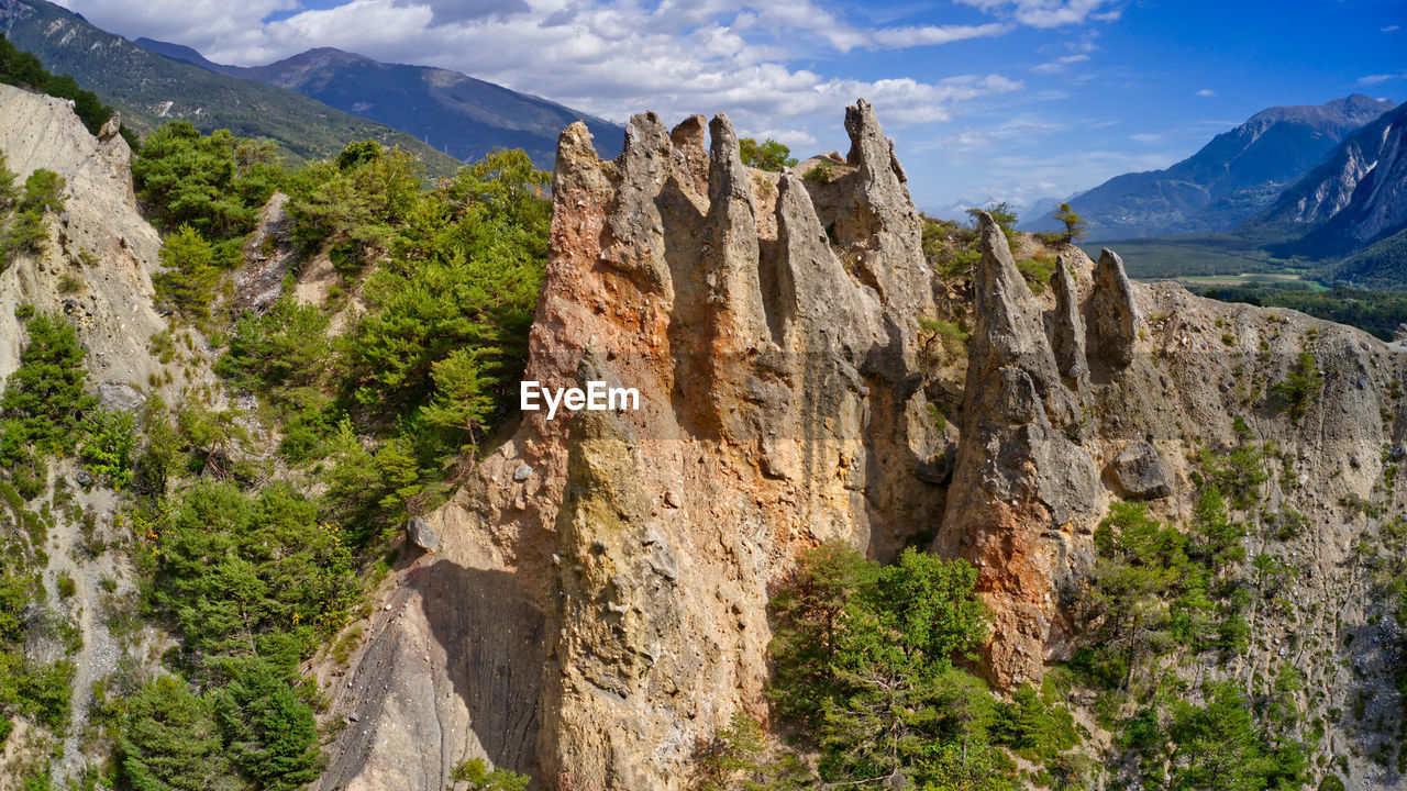 Panoramic view of rocky mountains against sky