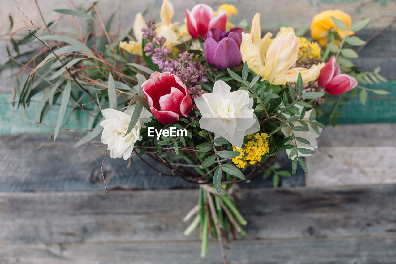 High angle view of flowers on table