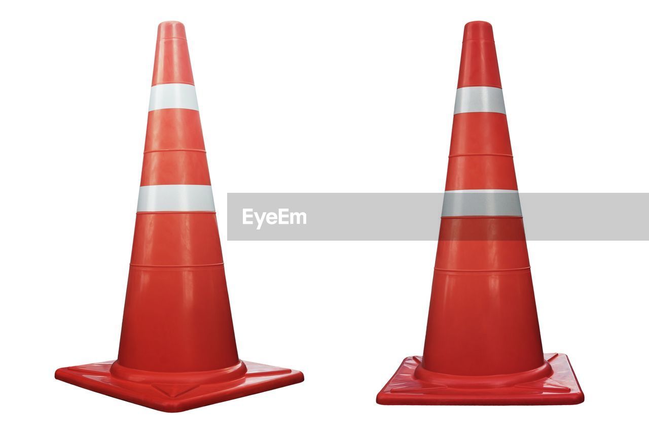 red, cone, traffic cone, rocket, cut out, orange, warning sign, white background, no people, sign, communication