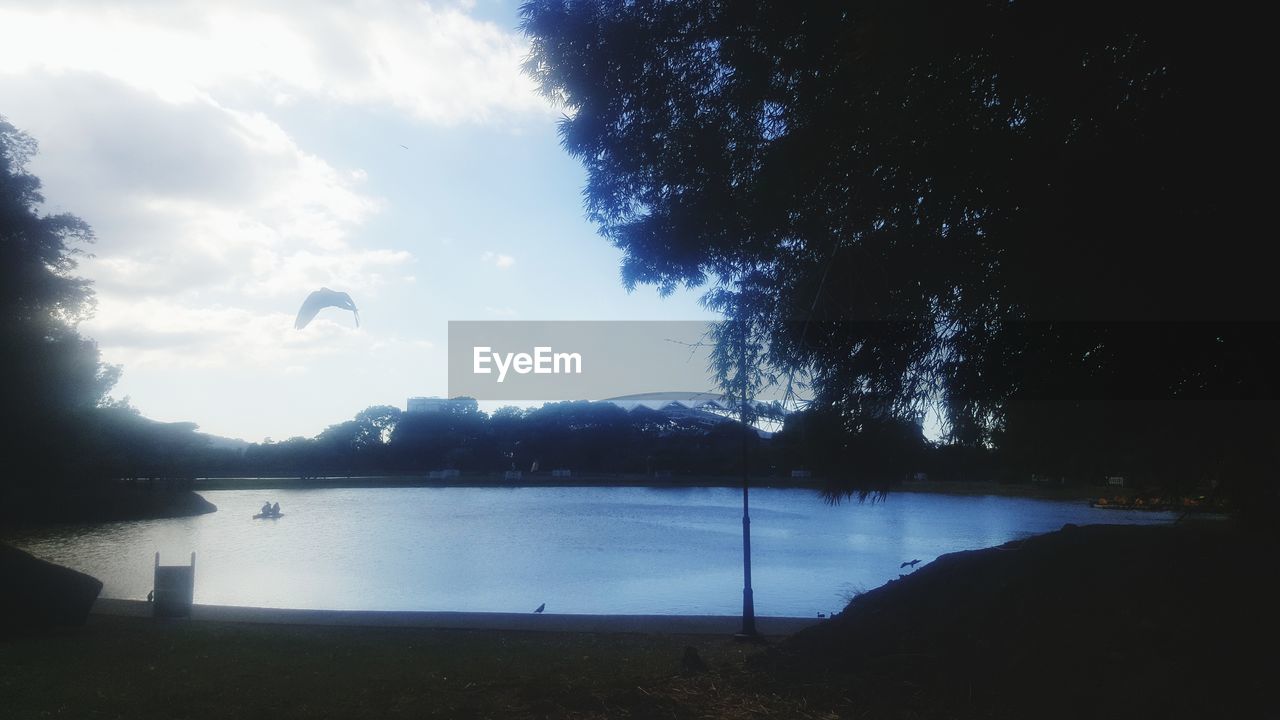 SCENIC VIEW OF LAKE AND TREES AGAINST SKY