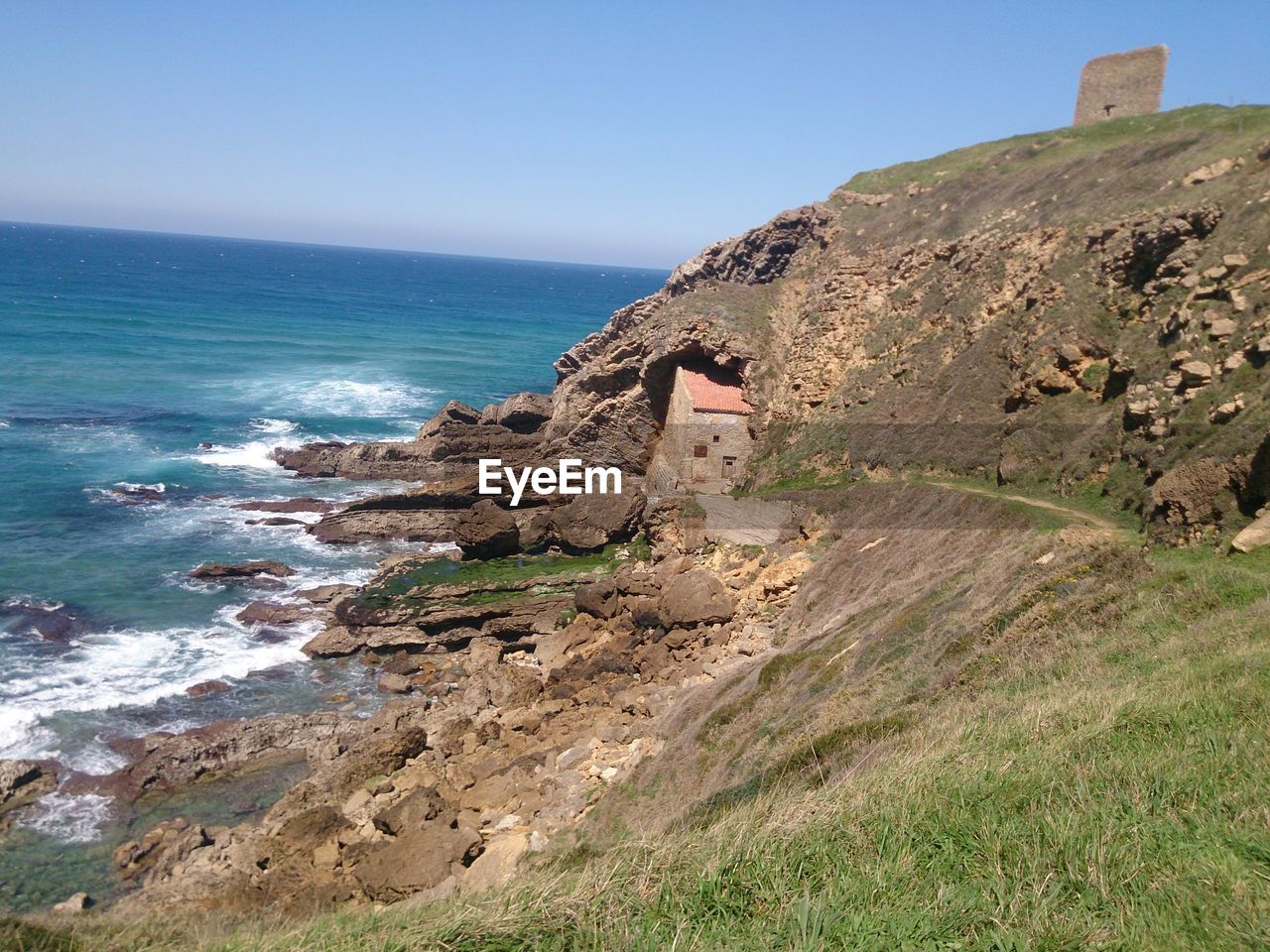 Scenic view of sea against clear sky