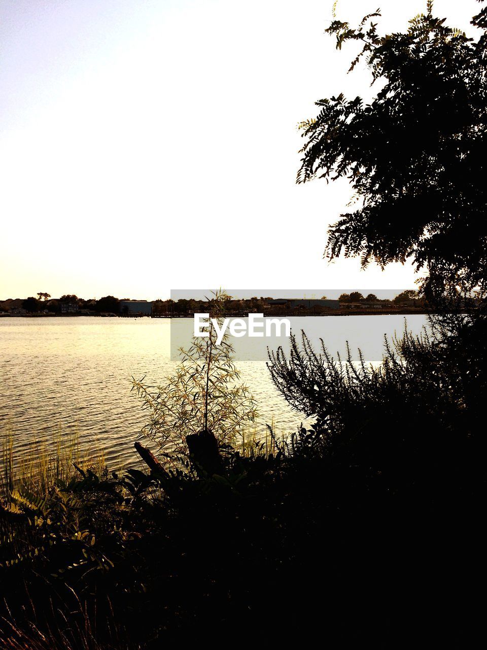 SCENIC VIEW OF CALM LAKE AT SUNSET