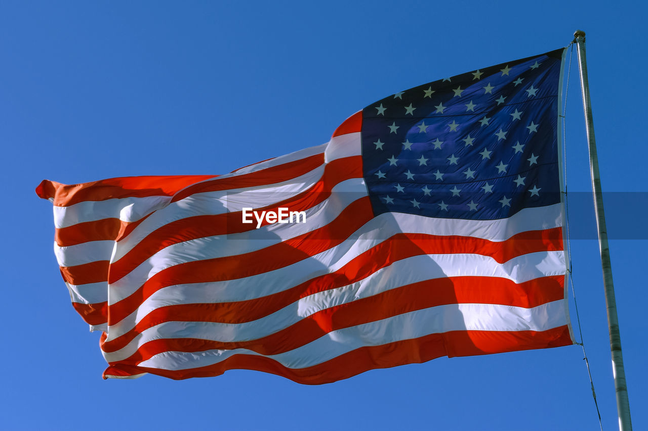 American usa flag on a flagpole waving wind. usa flag waving united states of america flag flying.