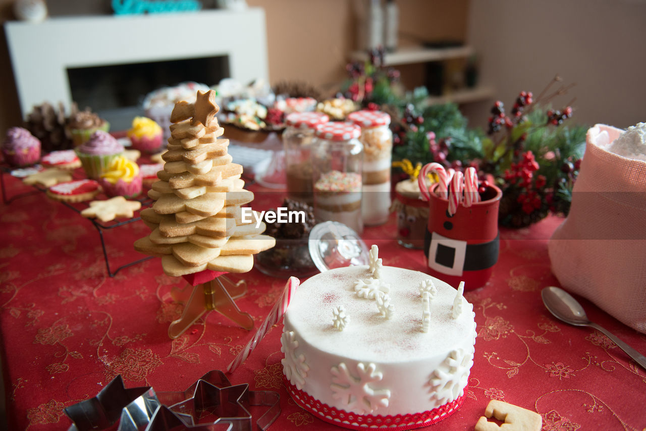 Table set in a home with typical christmas sweets