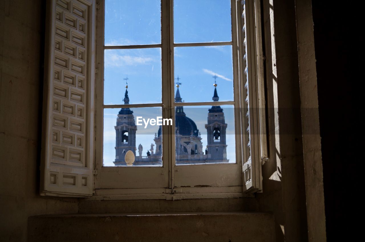 Church seen through window