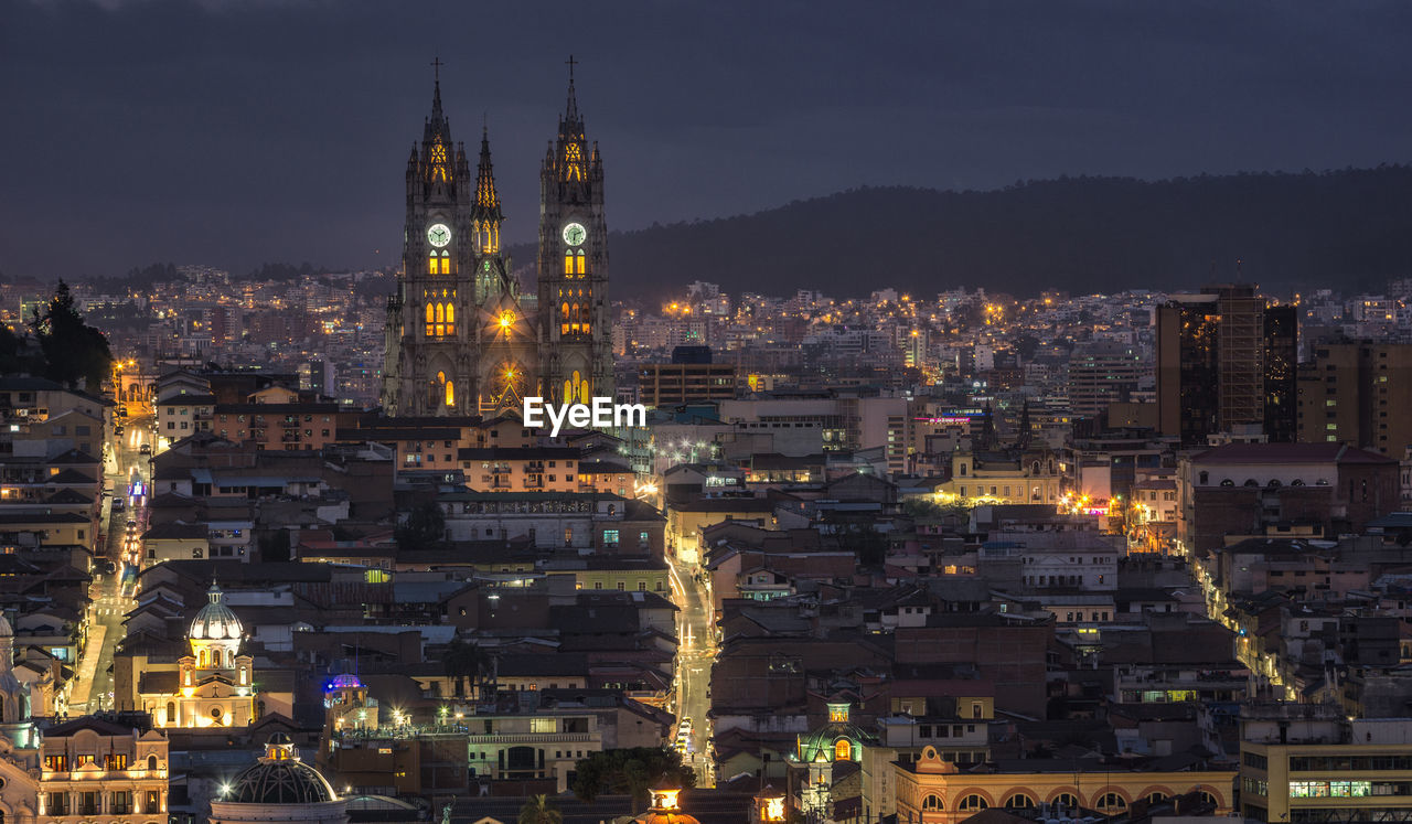 High angle view of illuminated city at night