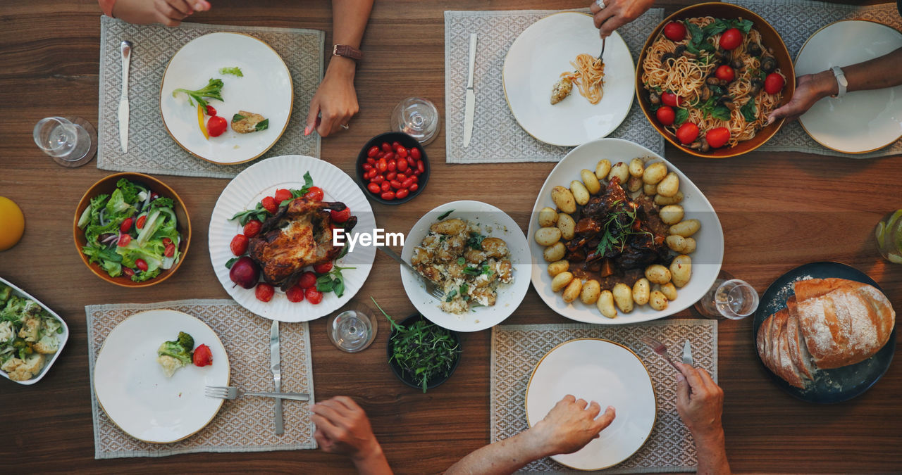 high angle view of food in plate on table