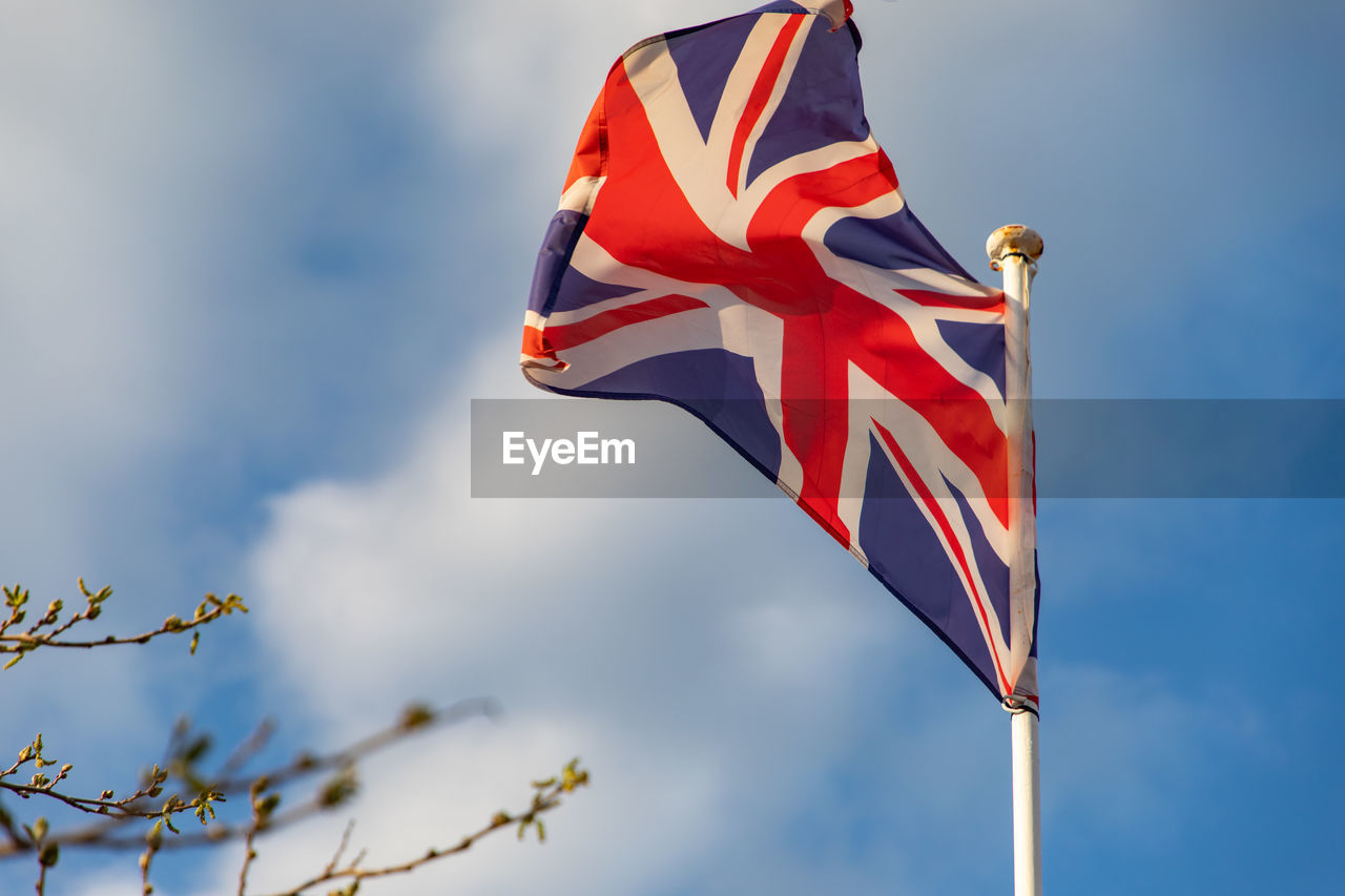 LOW ANGLE VIEW OF FLAGS AGAINST SKY