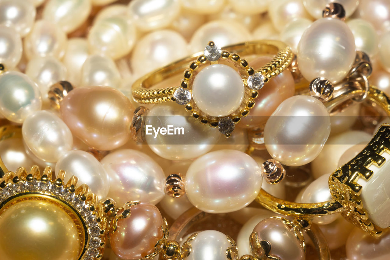 full frame shot of pearl jewelry