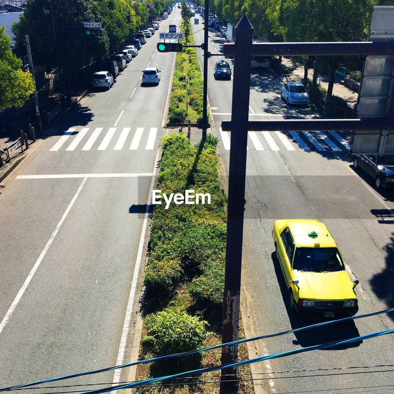 High angle view of cars on street