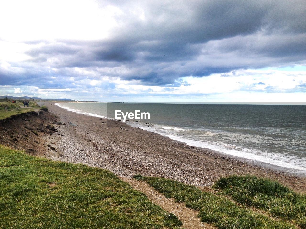 Scenic view of calm sea against cloudy sky