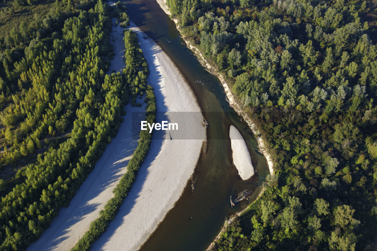 Aerial photo of gravel bars on the drava river