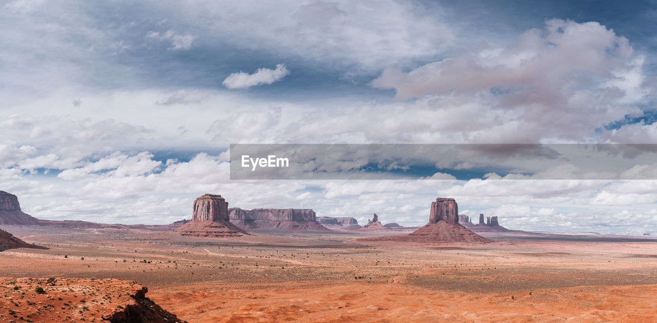 PANORAMIC VIEW OF ROCK FORMATIONS AGAINST CLOUDY SKY