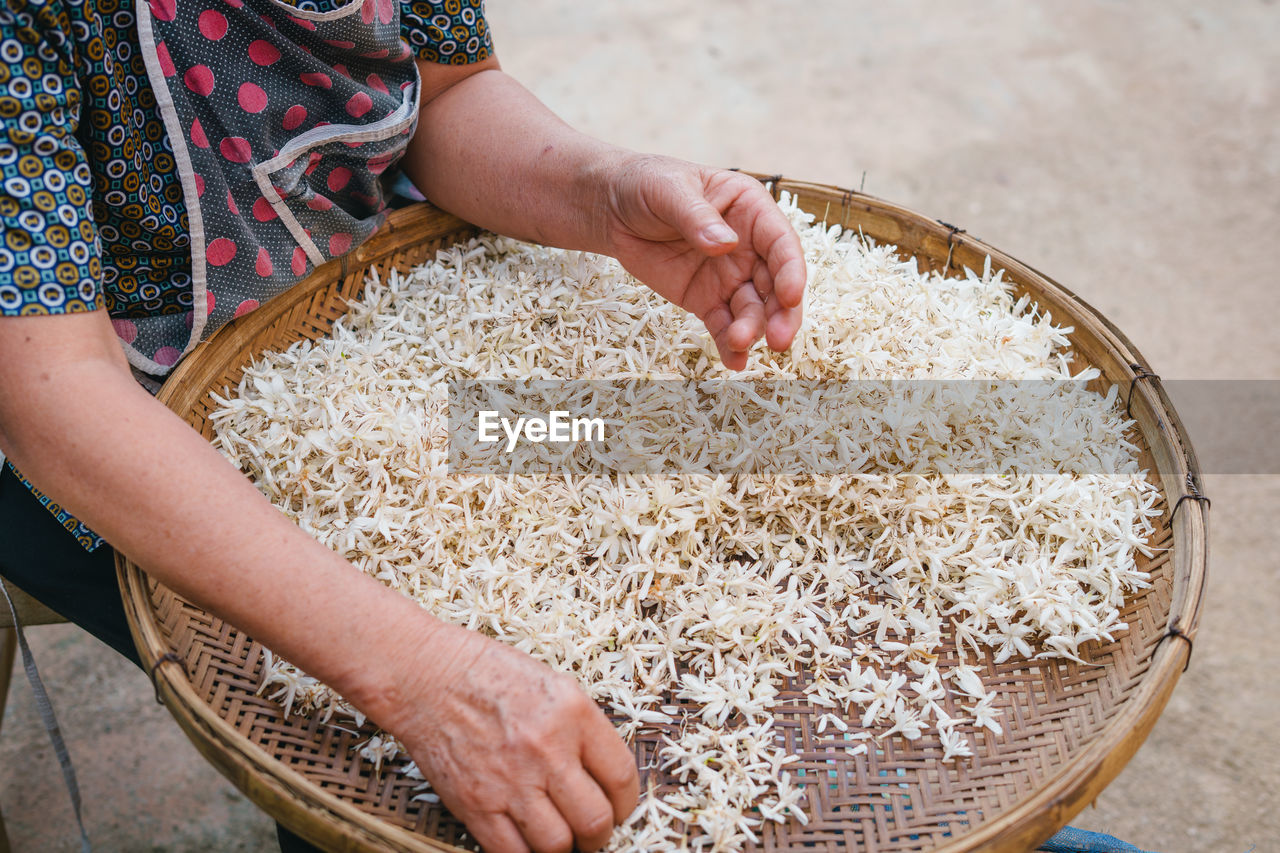 food, food and drink, one person, hand, agriculture, adult, rice - food staple, freshness, business, cereal plant, basket, occupation, crop, abundance, container, raw food, small business, holding, business finance and industry, healthy eating, day, organic, women, working, nature, food grain, harvesting