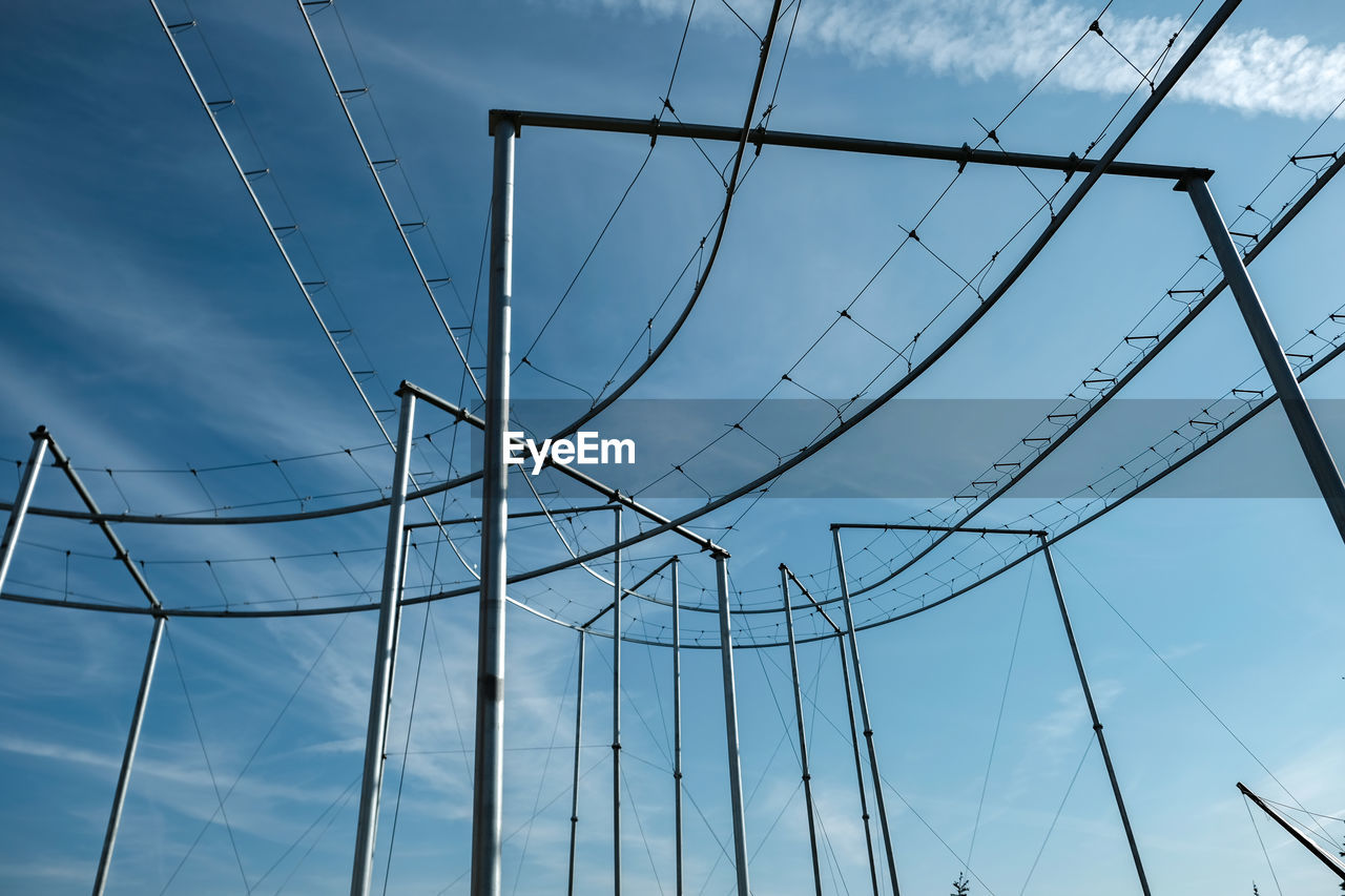 Low angle view of electricity pylon against sky