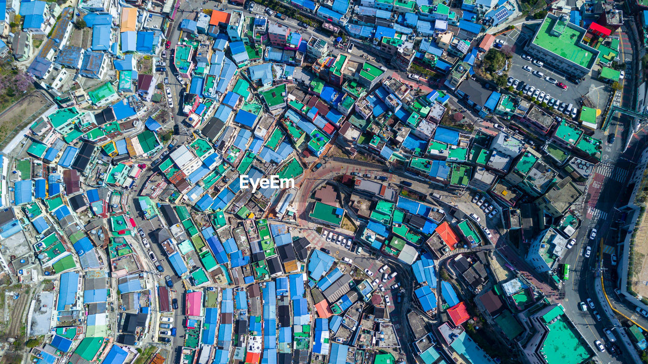 Gamcheon culture village, aerial view colorfull mountain village in busan city, busan, south korea.