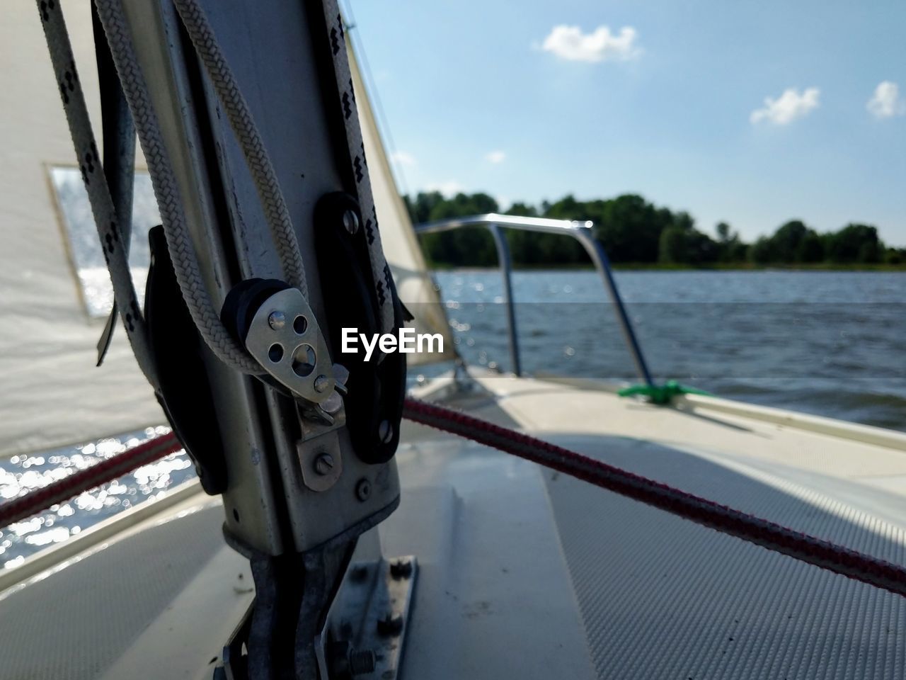 CLOSE-UP OF BOAT SAILING ON SEA