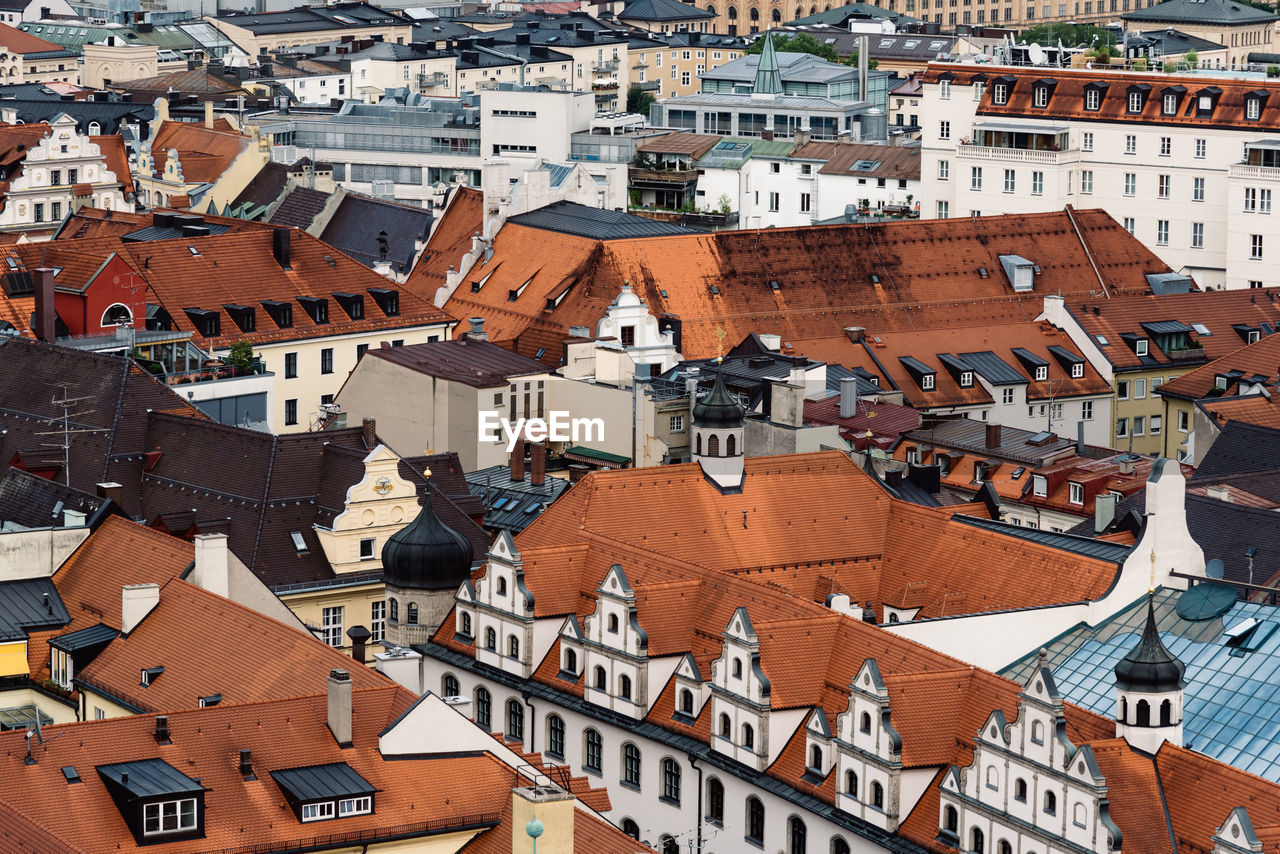 High angle view of houses in town