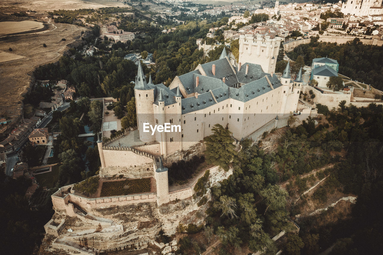 Alcazar of segovia and cathedral from aerial view