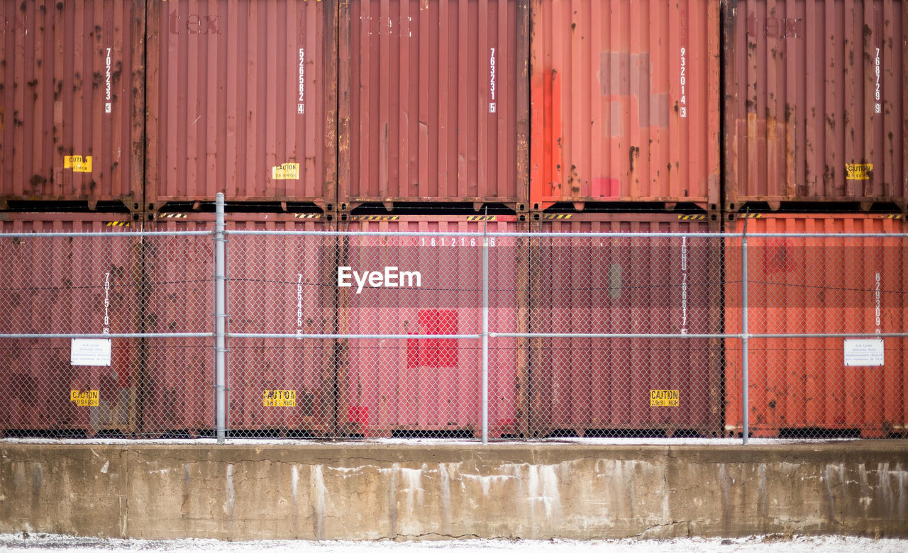 Cargo containers stacked at shipyard