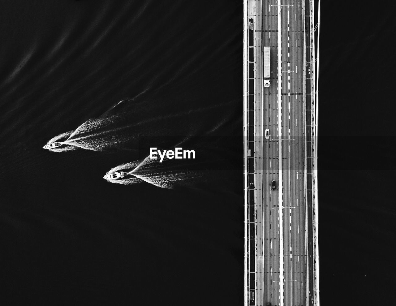 Aerial view of boats on water