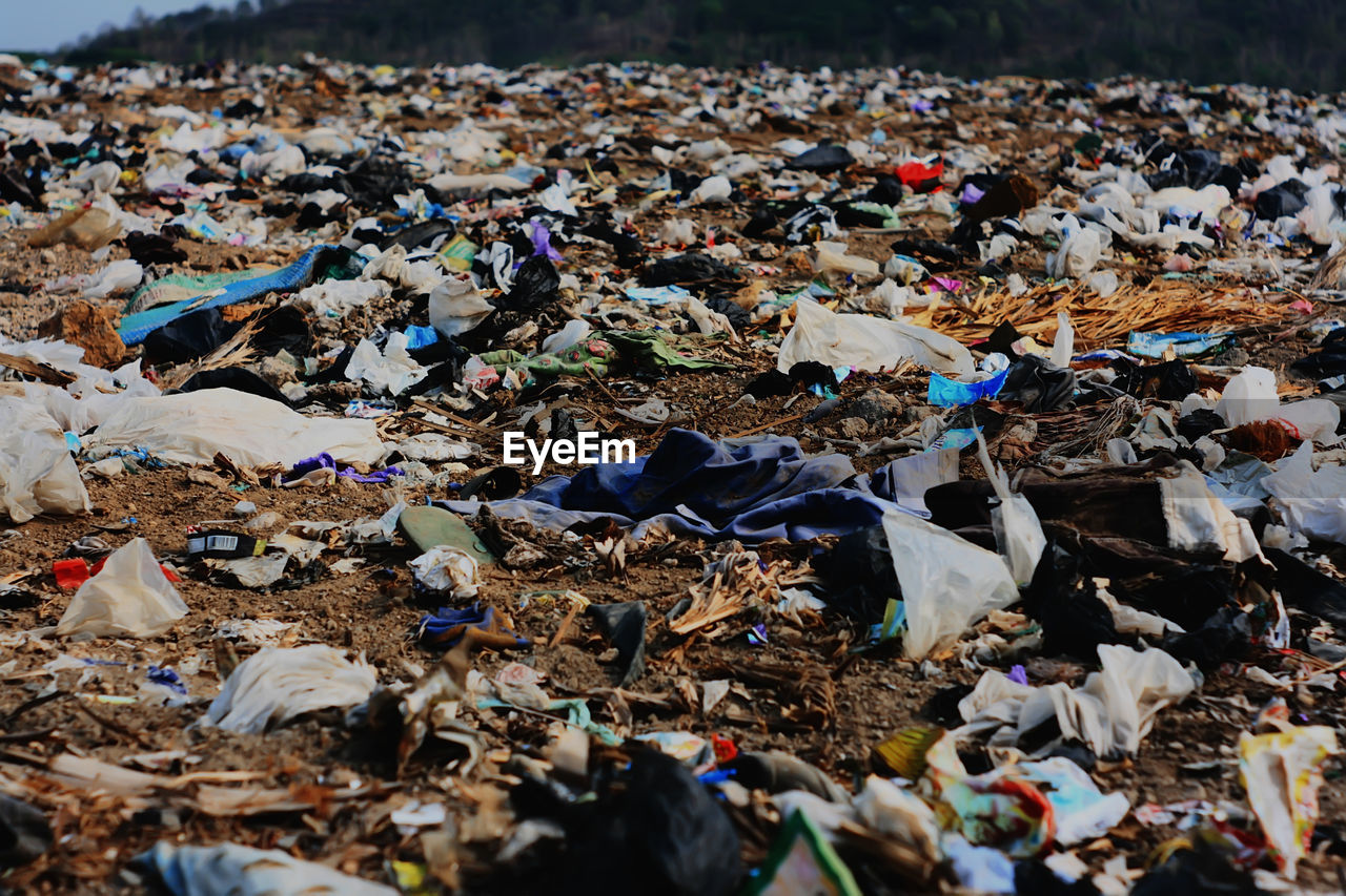 High angle view of garbage on field