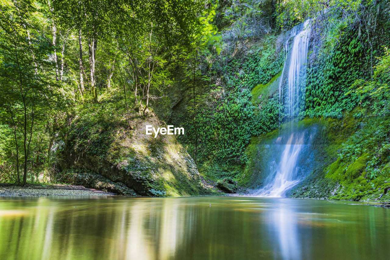 Waterfall surrounded by greenery. acquacaduta. friuli, italy